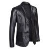 Mens Faux Leather Moto Blazer Classic Casual PU Leather Slim Jacket Stylish Motorcycle 2 Button Lapel Sport Coat (Black,180) view 3