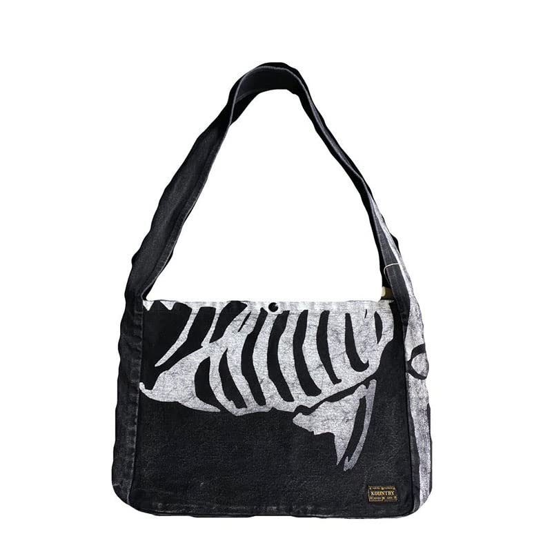 Messenger Shoulder Bag Goth Purse Aesthetic Messenger Bag Canvas Shoulder Tote Bag (Black)
