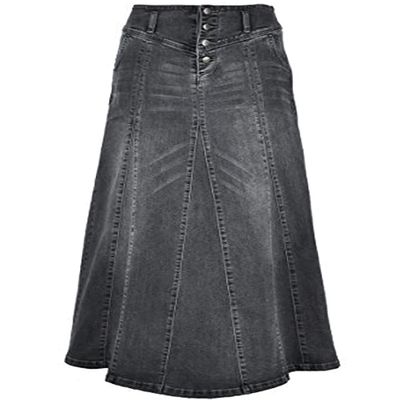 ebossy Women's High Rise Distressed Wash Denim Skirt A Line Swing Maxi Long Jean Skirts (Large, Grey)