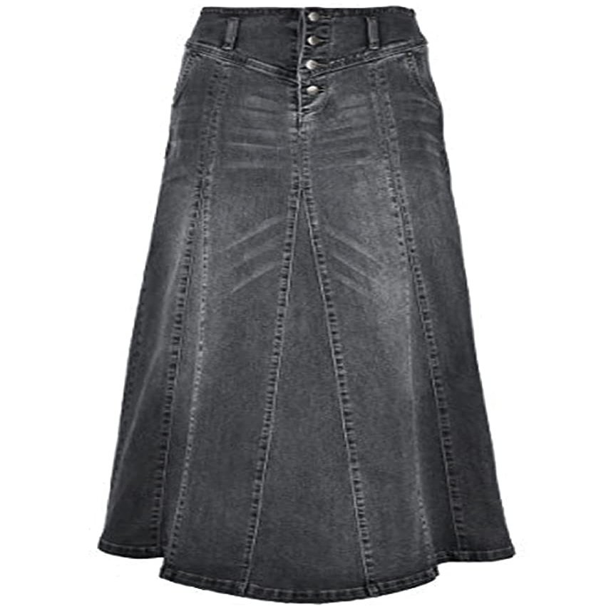 ebossy Women's High Rise Distressed Wash Denim Skirt A Line Swing Maxi Long Jean Skirts (Large, Grey)