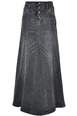 ebossy Women's High Rise Distressed Wash Denim Skirt A Line Swing Maxi Long Jean Skirts (Small, Grey)