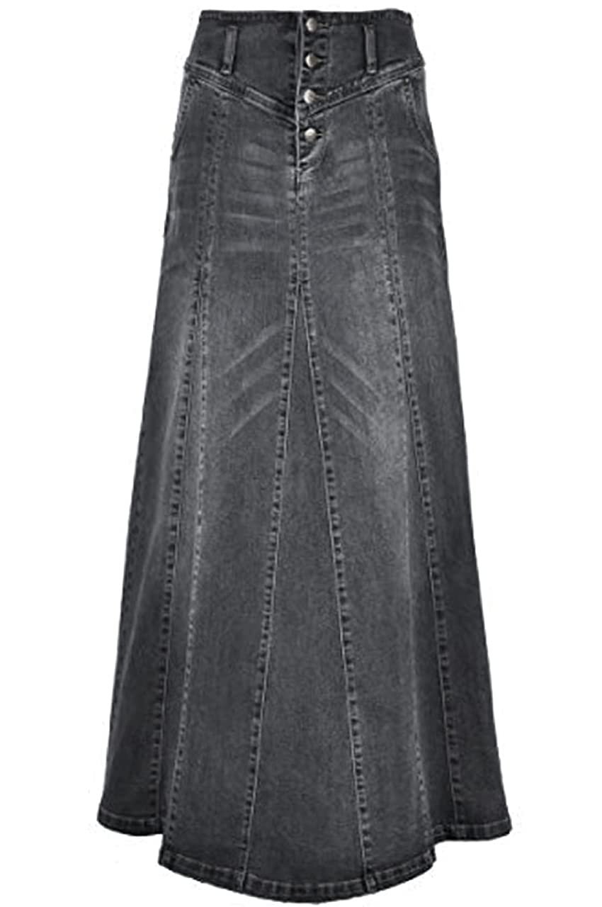 ebossy Women's High Rise Distressed Wash Denim Skirt A Line Swing Maxi Long Jean Skirts (Small, Grey)