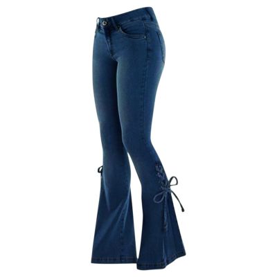 Women's Flare Bell Bottom Jeans Classic High Waist Totally Shaping Tassel Stretch Curvy Fit Jeans Button Fly Jeans Denim
