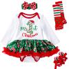 Kunyeah Baby Girls First Christmas Outfit Newborn Romper Tutu Dress Infant Xmas Skirt with Shoes Headband Leg Warmer view 1