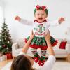 Kunyeah Baby Girls First Christmas Outfit Newborn Romper Tutu Dress Infant Xmas Skirt with Shoes Headband Leg Warmer view 2