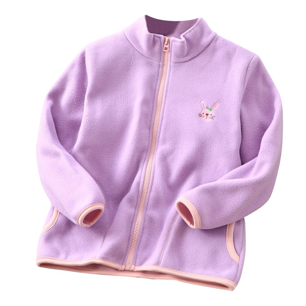 Toddler Girls Long Sleeve Winter Cartoon Rabbit Fleece Zippered Coat Jacket Thicken Warm Girls Jean Jacket (Purple, 5-6 Years)