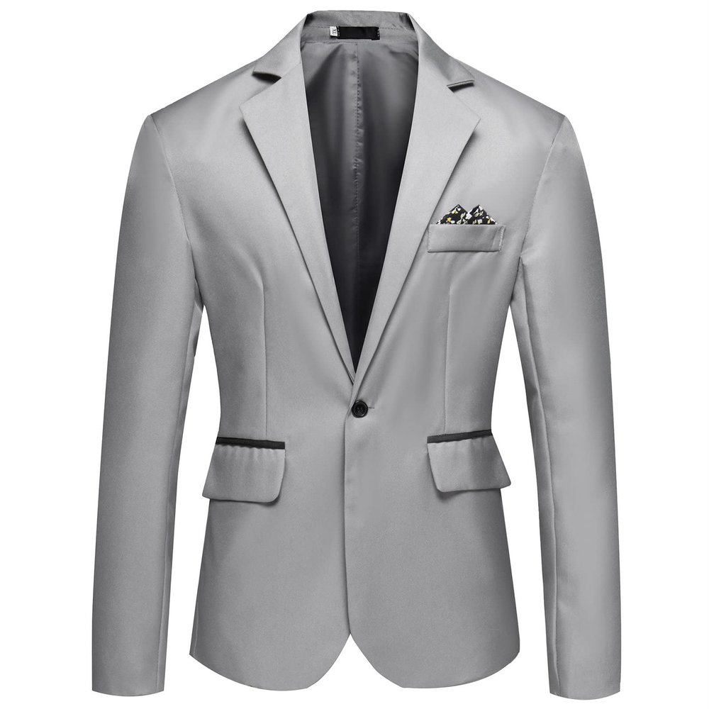 Maiyifu-GJ Men Casual Slim Fit Suit Jacket Lightweight Notched Lapel Business Sport Coat 1 Button Daily Wedding Party Blazer (Grey,Medium)