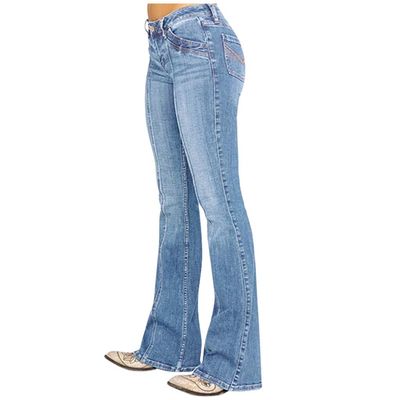 Women's Flare Bell Bottom Jeans Classic High Waist Totally Shaping Tassel Stretch Curvy Fit Jeans Jeggings with Pockets Light Blue