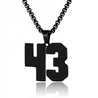 HSWYFCJY Gold Number Necklace for Men,Stainless Steel Athletes Number Chain Charm Pendant Personalized Men's Sports Jewelry Basketball Baseball Football Ice HockeyNumber 43,Black