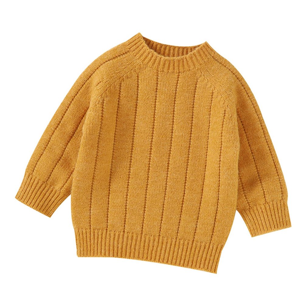 Autumn Winter Warm Outfits Newborn Infant Baby Girl Boy Cute Long Sleeve Solid Knitted Toddler Girls Shirt (Yellow, 12-18 Months)