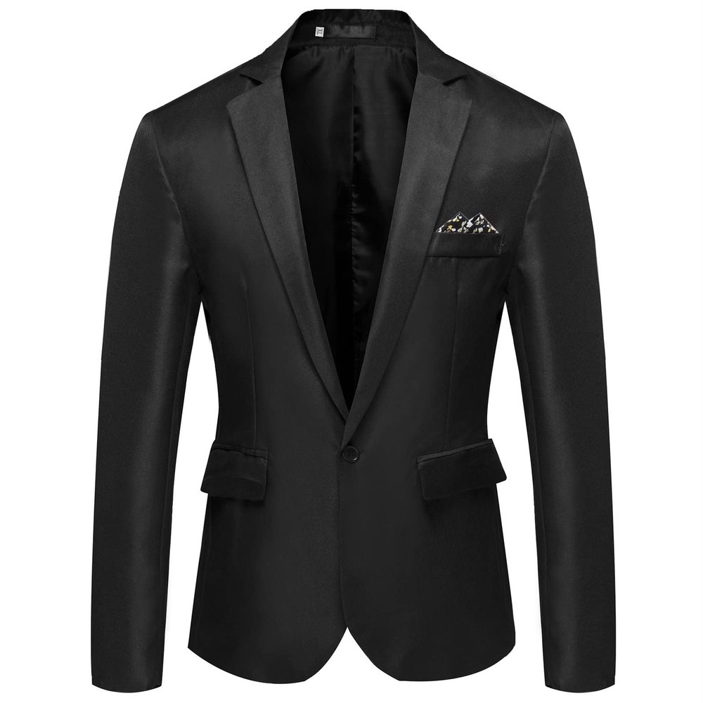 Maiyifu-GJ Men Casual Slim Fit Suit Jacket Lightweight Notched Lapel Business Sport Coat 1 Button Daily Wedding Party Blazer (Black,Large)