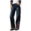 Women's Ripped Boyfriend Jeans Cute Relaxed Fit Y2K E-Girl Fashion Flap Pocket Wide Leg Denim Pants Red view 1