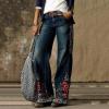 Women's Ripped Boyfriend Jeans Cute Relaxed Fit Y2K E-Girl Fashion Flap Pocket Wide Leg Denim Pants Red view 2