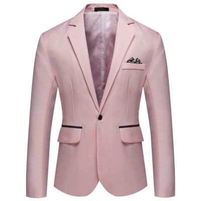 Men Casual Slim Fit Suit Jacket Lightweight Notched Lapel Business Sport Coat 1 Button Daily Wedding Party Blazer (Pink,5X-Large)