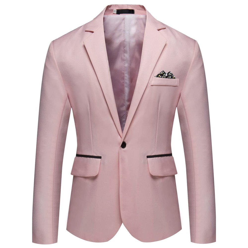 Men Casual Slim Fit Suit Jacket Lightweight Notched Lapel Business Sport Coat 1 Button Daily Wedding Party Blazer (Pink,5X-Large)