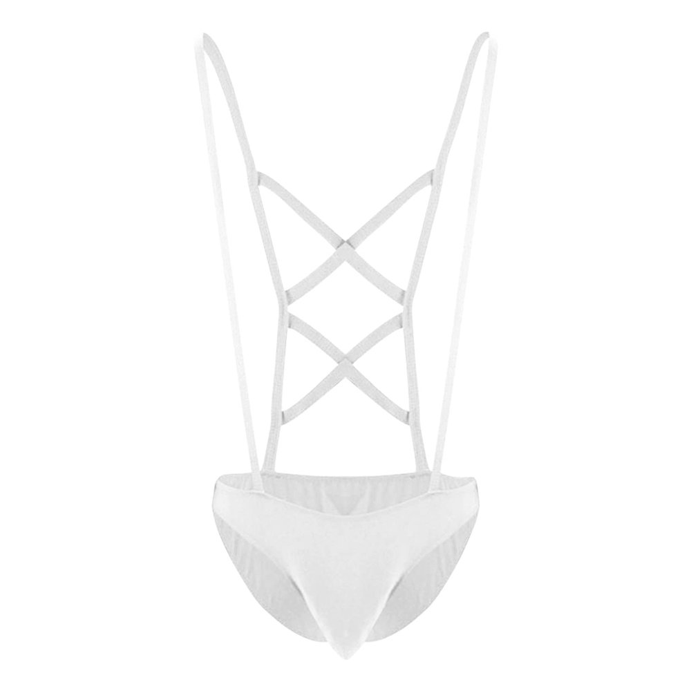 JEsilunmaMY Men's Suspender Underwear Low Rise Bulge Pouch Brief Mankini Swimsuit Back Cross Strap Bodysuit Lingerie Panties (White,XX-Large)