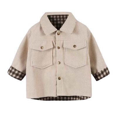 Toddler Kids Baby Girls Boys Plaid Button Up Flap Pocket Corduroy Jacket Coat Outerwear Soft Coat Big Kids (Beige, 18-24 Months)