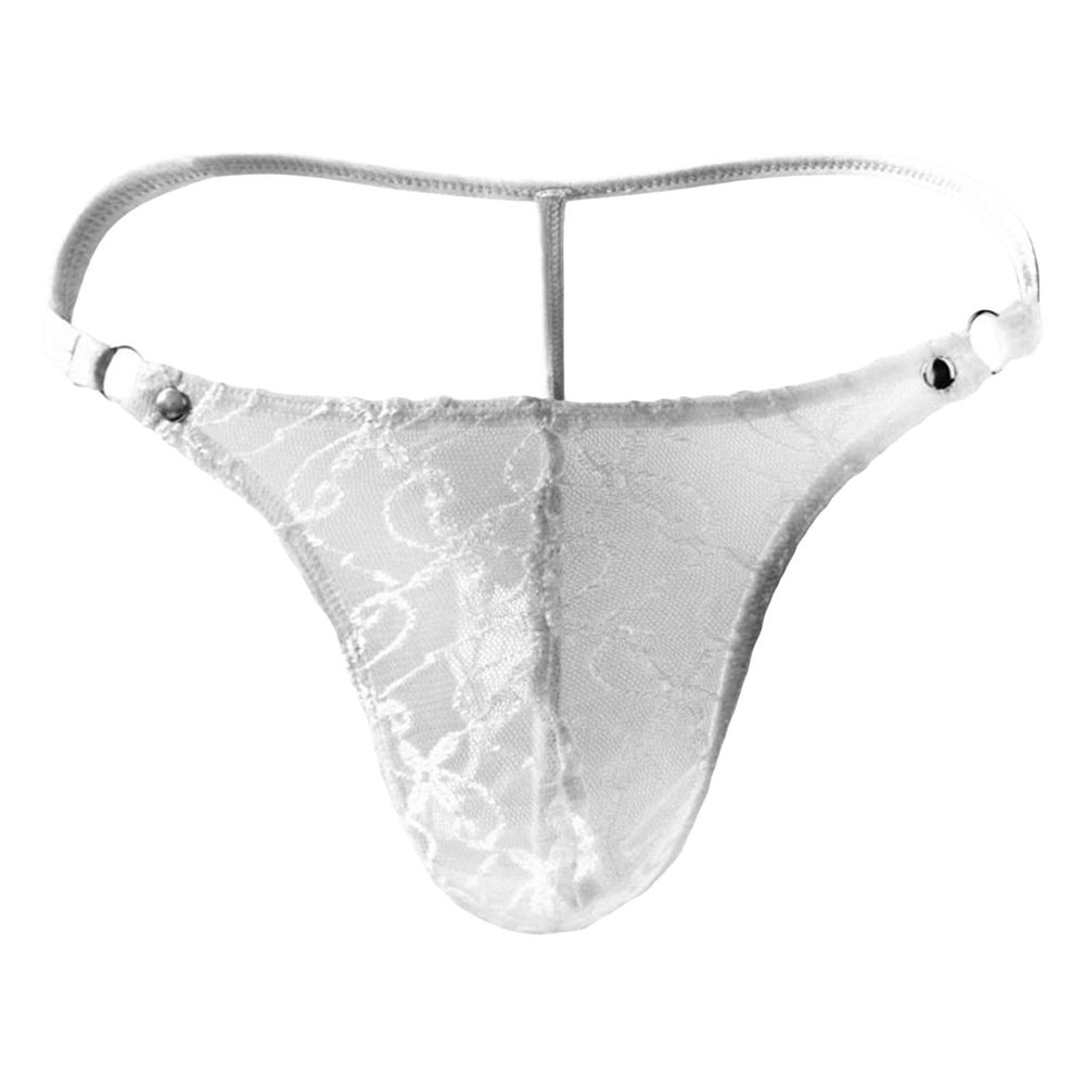 JEsilunmaMY Mens See Through T-Back Thong Mesh Sheer Low Rise Bulge G-String Thongs Transparent Sexy Panties Bikini Underwear (White,One Size)
