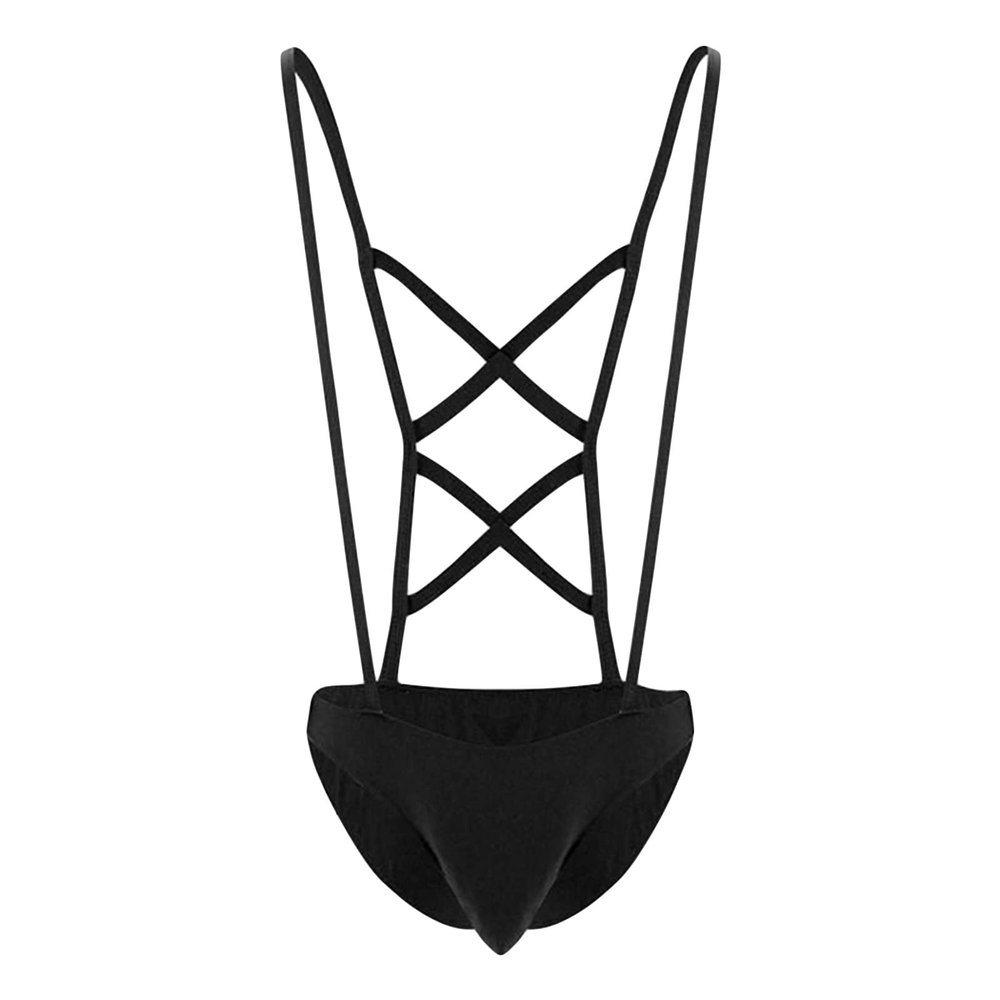 JEsilunmaMY Men's Suspender Underwear Low Rise Bulge Pouch Brief Mankini Swimsuit Back Cross Strap Bodysuit Lingerie Panties (Black,XX-Large)