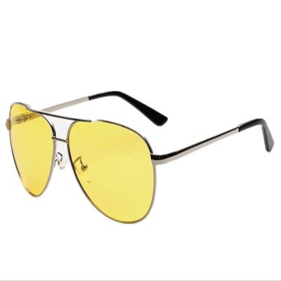 WIRUN Night Vision Glasses Anti-Glare Polarized UV400 Aviator Yellow Safety Night Driving Glasses Eyewear for Men & Women (Silver081)
