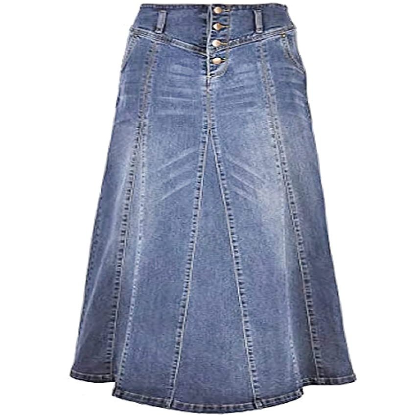ebossy Women's High Rise Distressed Wash Denim Skirt A Line Swing Maxi Long Jean Skirts (X-Small, Light Blue)