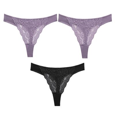 3 Pcs Sexy Lace G-String for Women Female Underpant Hollow Out Breathable Cotton Low Waist Seamless G-String Underwear (Color : Set 18, Size : XL-[57-62KG])