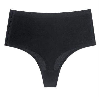 3XL Plus Size Ice Silk Thongs for Plump Women High Waist Seamless Solid Underwear Large Shapewear Abdomen Hips G-String (Color : Black, Size : XXL (75-85kg))
