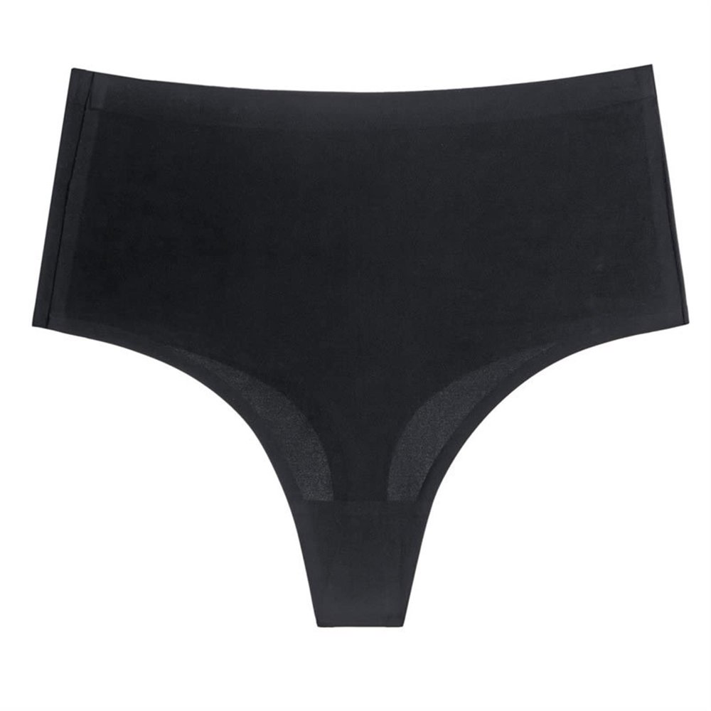 3XL Plus Size Ice Silk Thongs for Plump Women High Waist Seamless Solid Underwear Large Shapewear Abdomen Hips G-String (Color : Black, Size : XXL (75-85kg))