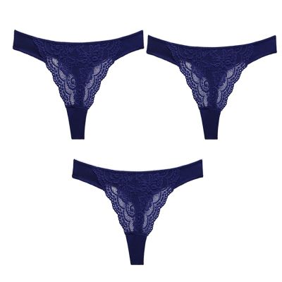 3 Pcs Sexy Lace G-String for Women Female Underpant Hollow Out Breathable Cotton Low Waist Seamless G-String Underwear (Color : Set 3, Size : XL-[57-62KG])