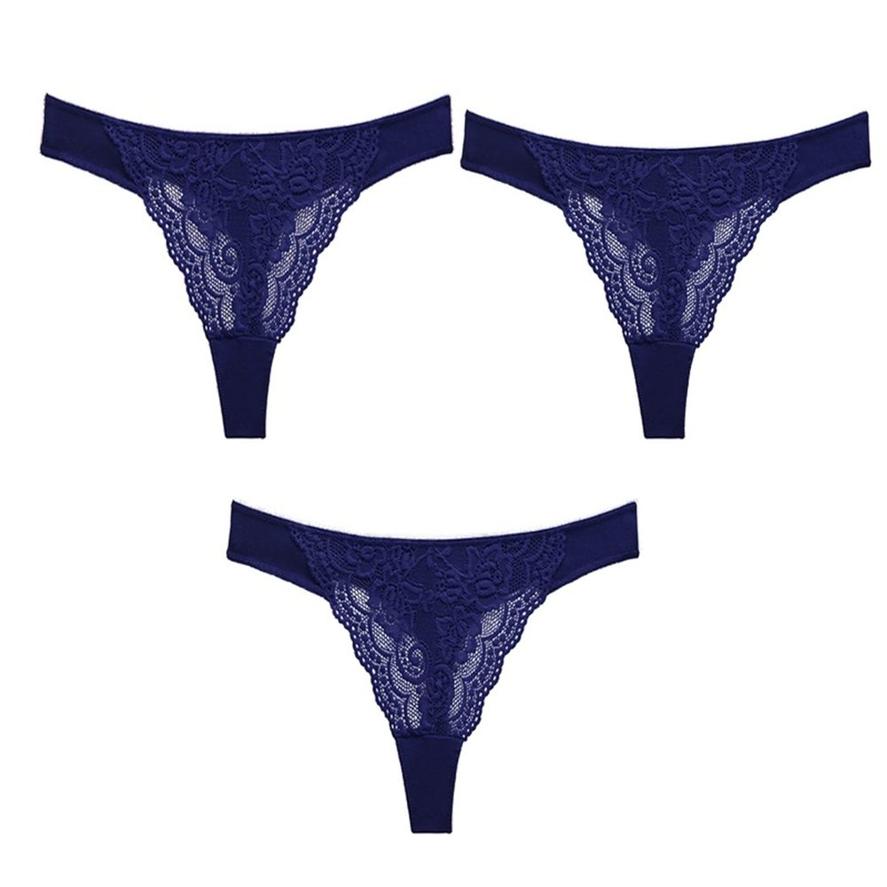 3 Pcs Sexy Lace G-String for Women Female Underpant Hollow Out Breathable Cotton Low Waist Seamless G-String Underwear (Color : Set 3, Size : XL-[57-62KG])
