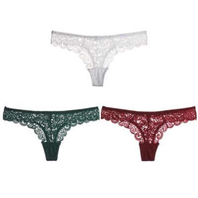 3 Pcs Sexy Panties for Women Low-Waist Briefs Lace Embroidery Underwear Transparent G-String (Color : Color2, Size : XS(40-45KG))