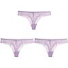 3 Pcs Sexy Panties for Women Low-Waist Briefs Lace Embroidery Underwear Transparent G-String (Color : 3 Purple, Size : M(50-55KG)) view 1
