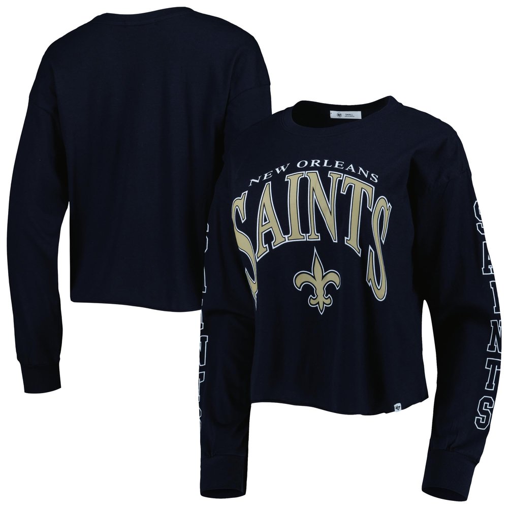 47 Women's Black New Orleans Saints Skyler Parkway Cropped Long Sleeve T-Shirt