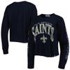 47 Women's Black New Orleans Saints Skyler Parkway Cropped Long Sleeve T-Shirt view 1