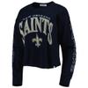 47 Women's Black New Orleans Saints Skyler Parkway Cropped Long Sleeve T-Shirt view 2