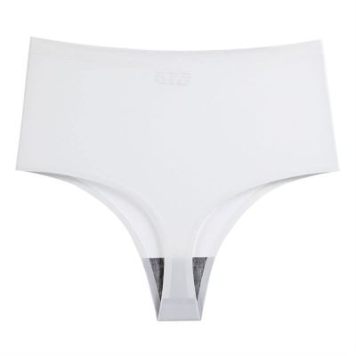 3XL Plus Size Ice Silk Thongs for Plump Women High Waist Seamless Solid Underwear Large Shapewear Abdomen Hips G-String (Color : White, Size : L(45-55kg))