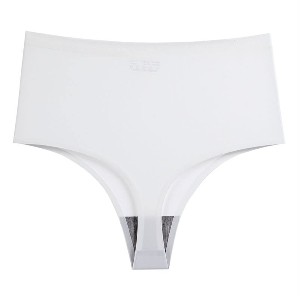 3XL Plus Size Ice Silk Thongs for Plump Women High Waist Seamless Solid Underwear Large Shapewear Abdomen Hips G-String (Color : White, Size : L(45-55kg))