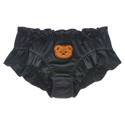 Women Large Size Panties Cute Lovely Sweety Girls Lolita Panties Bear Embroidery Milk Silk Smooth Soft Ruffles Underwear (Color : Black, Size : Large)