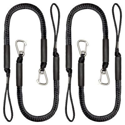 4 Pack Bungee Dock Line with Stainless Steel Clip 3FT Mooring Rope Boat Accessories Docking Lines PWC Dockline for Boats Kayak, Jet Ski, Pontoon, Canoe, Power Boat WaveRunner (Black)