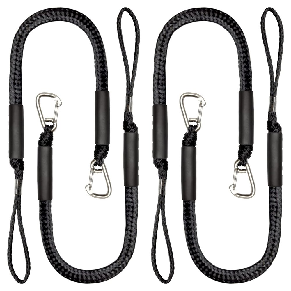 4 Pack Bungee Dock Line with Stainless Steel Clip 3FT Mooring Rope Boat Accessories Docking Lines PWC Dockline for Boats Kayak, Jet Ski, Pontoon, Canoe, Power Boat WaveRunner (Black)