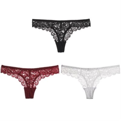 3 Pcs Sexy Panties for Women Low-Waist Briefs Lace Embroidery Underwear Transparent G-String (Color : Color9, Size : XS(40-45KG))