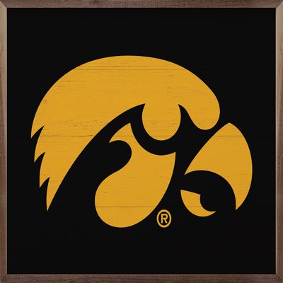 Kendrick Home + Stadium Iowa Hawkeyes Bold Logo Collegiate Framed Square Wood Sign with State and Team Logo (30x24)