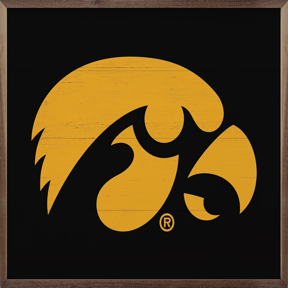 Kendrick Home + Stadium Iowa Hawkeyes Bold Logo Collegiate Framed Square Wood Sign with State and Team Logo (30x24)