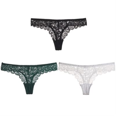 3 Pcs Sexy Panties for Women Low-Waist Briefs Lace Embroidery Underwear Transparent G-String (Color : Color3, Size : L(55-60KG))
