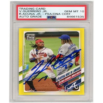 Ronald Acuna Vladimir Guerrero Jr 2021 Topps Series 1 Yellow Autograph Card #61 PSA/DNA 10