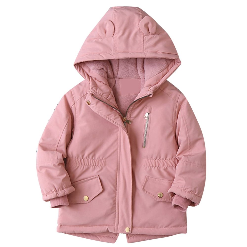 SZZY Kids Girls Winter Thicken Coat Rabbit Ears Hooded Jacket Toddler Windproof Zipper Thick Warm Coats for Kids (Pink, 9-10 Years)