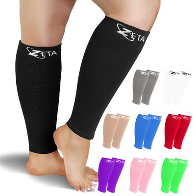Zeta Wear Plus Size Support Leg Sleeve - Short Length Wide Calf Compression, Great for Travel & Flights, Women Love Its Amazing Fit, Cotton-Rich Comfort & Soothing Relief, 1 Pair, Size Medium, Black
