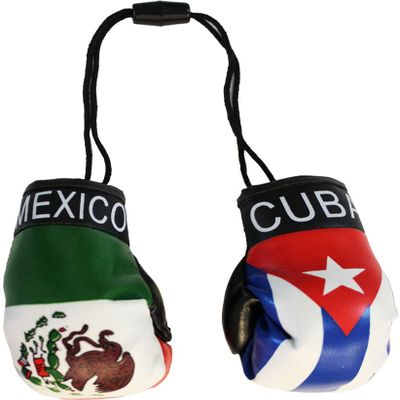 Mexico and Cuba - Novelty Mini Boxing Gloves with Black Snap Connection