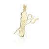 14K Yellow Gold Personalized Name Hair Stylist Scissor and Barber Shop Pole Engravable Pendant view 2