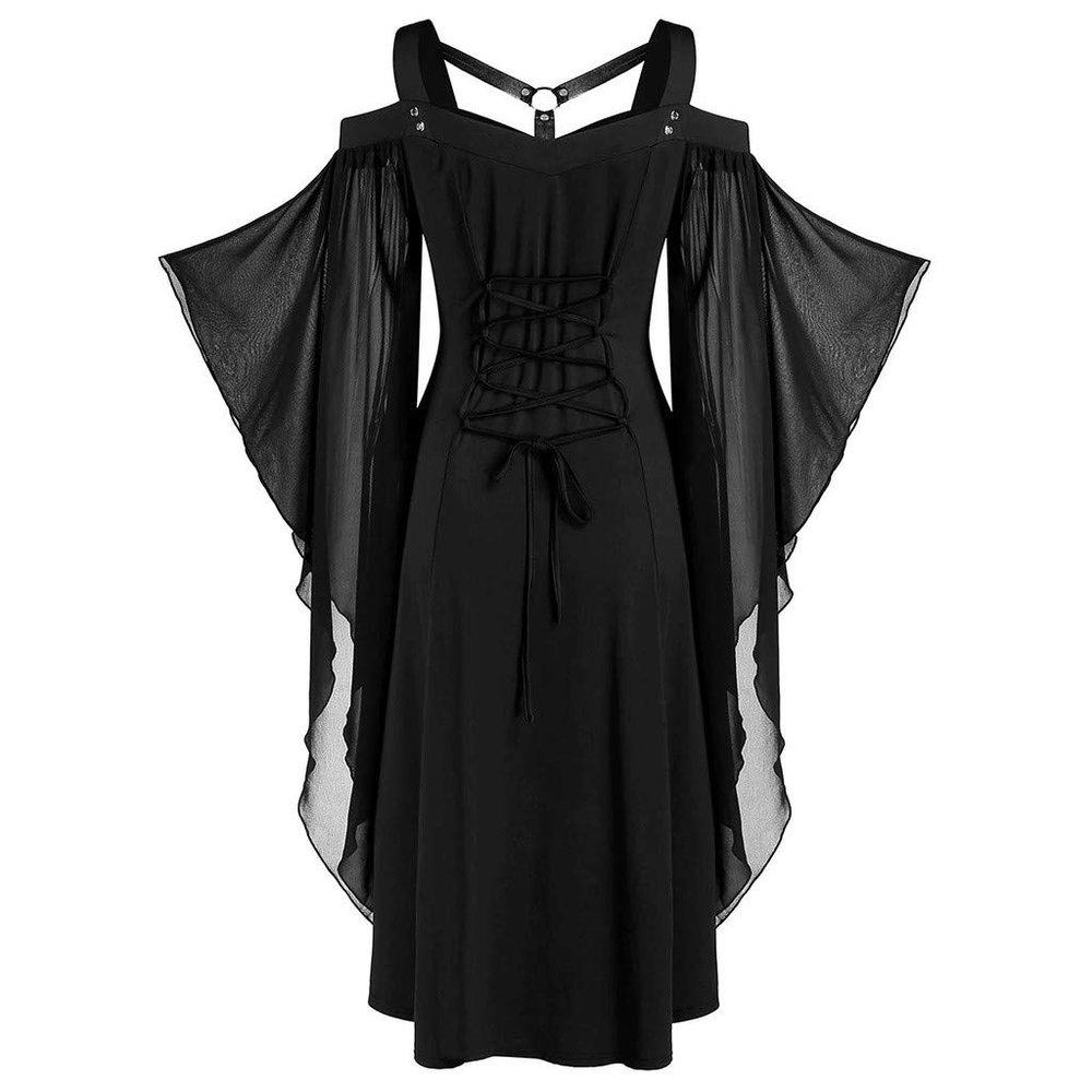tuduoms Medieval Goth Dress Women's Rennasaince Costume Halloween Party Skull Dress Witch Cosplay Victorian Steampunk Dresses